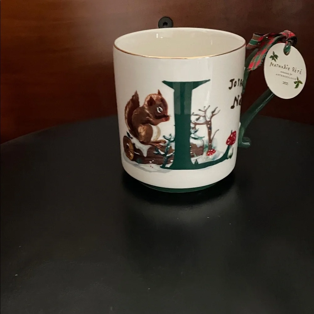NWT: Anthropologie Nathalie Lete Holiday Monogram “L” Mug - Picture 3 of 5